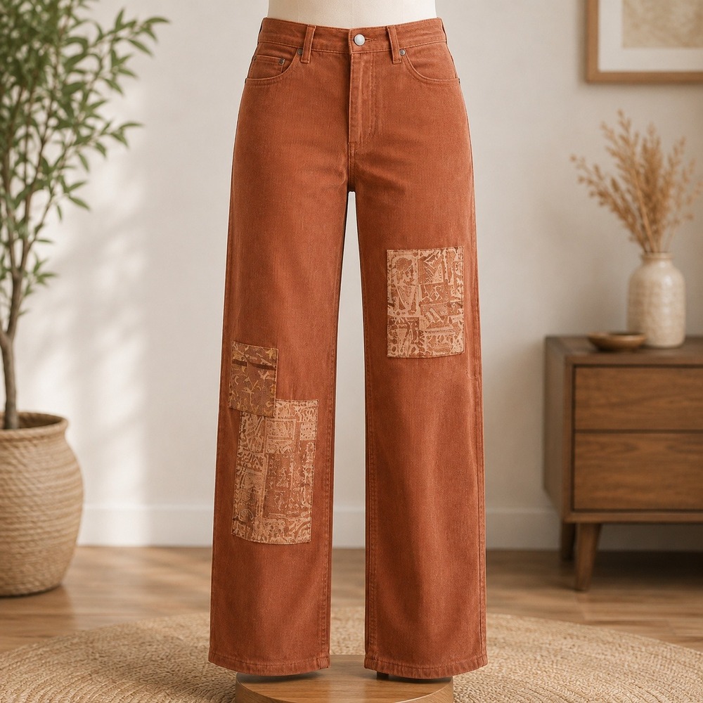 NWT LOGO Lori Goldstein Straight Leg Jeans Womens 12P Rust Orange Patchwork